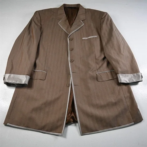 Pallini 52L 44x28 Brown Striped Boxy Baggy Mens Jacket Pants Suit